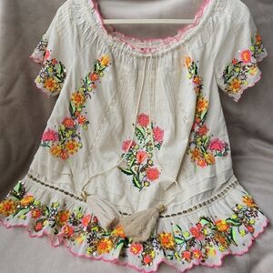 Boston Proper Embroidered Beaded Sequin Boho Floral Top – XXS